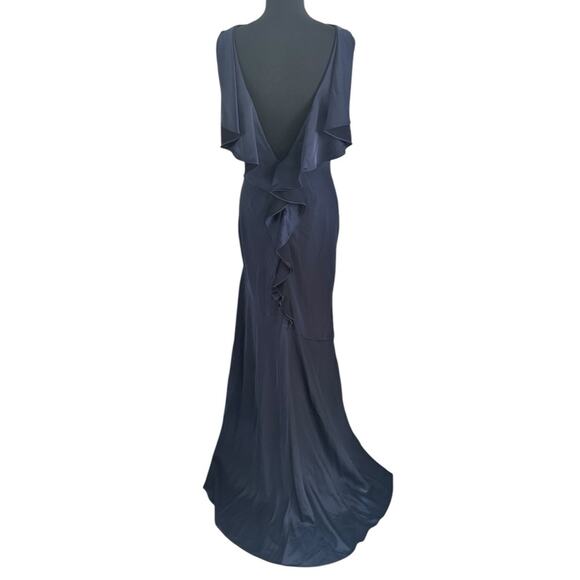 Rachel Zoe Caroline Navy Ruffled Open Back Evening Dress Gown Fishtail size 6 - Picture 4 of 16